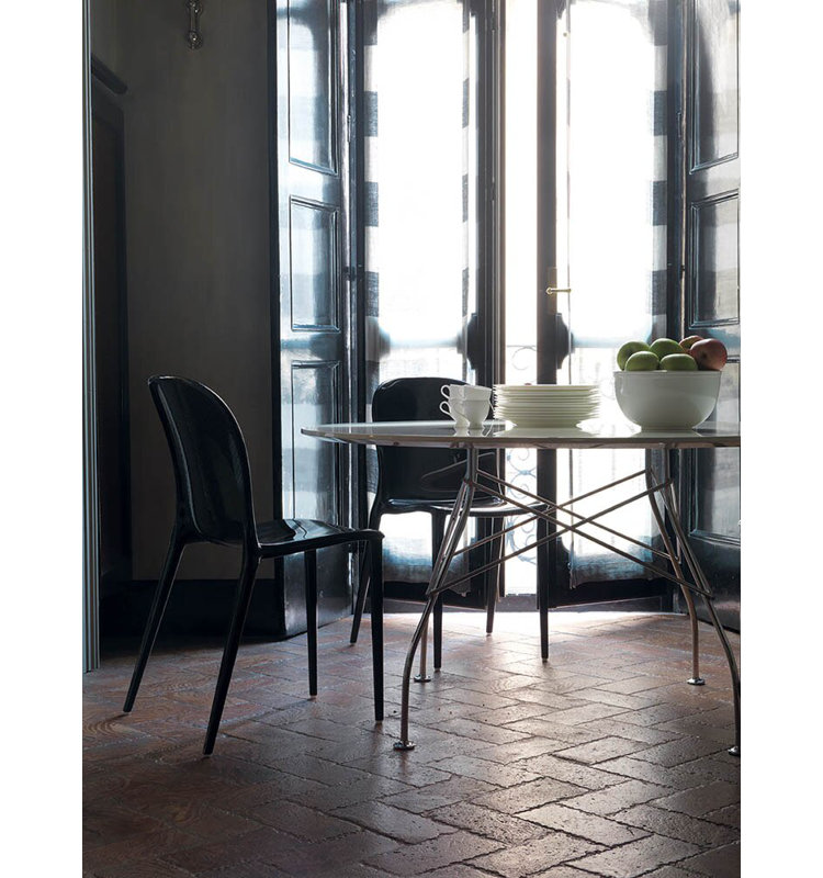 Glossy Round Dining Table, Gold, 50.39" W x 50.39" L, Symphonie Marble