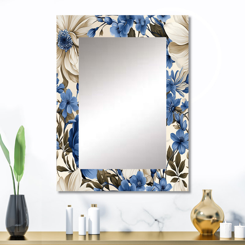 Motif victorien de bouquets de fleurs bleues de cobalt de Jaramillo - décor de miroir mural floral unique, 32 po x 24 po