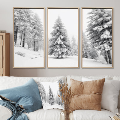 Neige recouverte de pin dans les Laurentides - ensemble de reproductions d'art mural pin