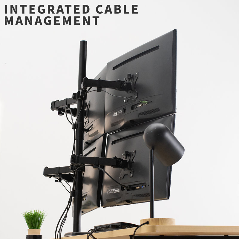 Black Quad Monitor Adjustable Steel and Aluminum Desk Mount