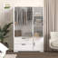 Armoire 4 portes avec miroir, armoire à DEL avec portes et 2 tiroirs, armoire de rangement en bois avec tringle, tablettes réglables, blanc