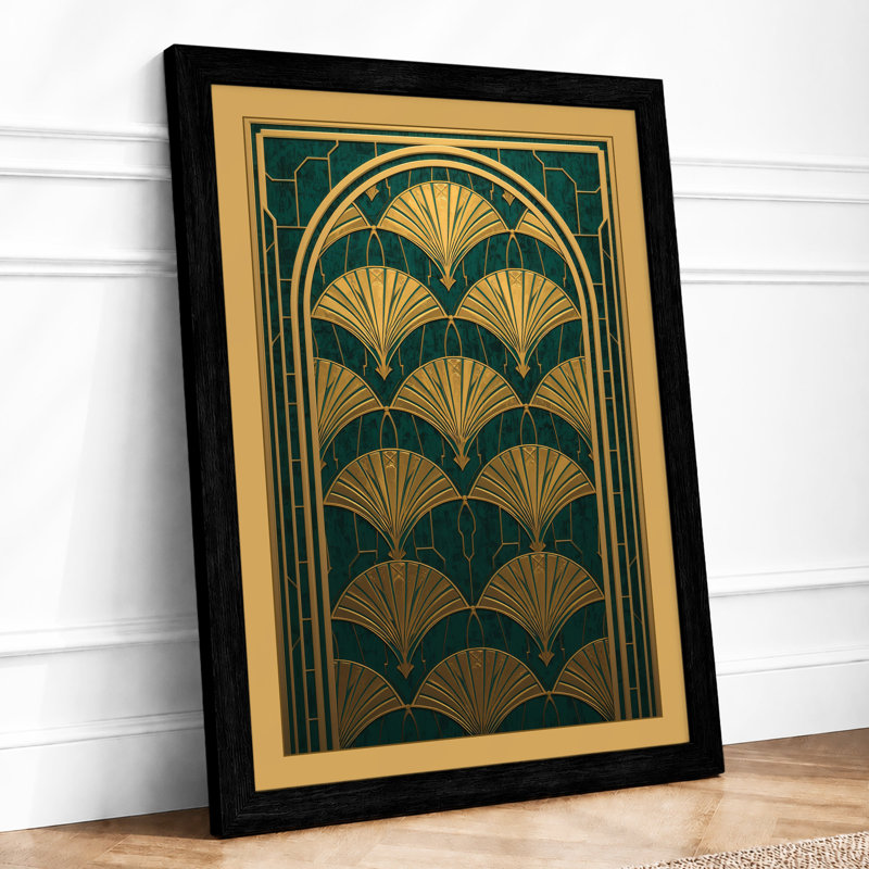 Gilded Fans Art Deco - Framed Print, A4 - 29.7 x 21.0 cm, Black