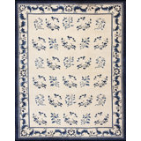 Ivory and Blue Antique Floral Chinese Room Size Peking Rug