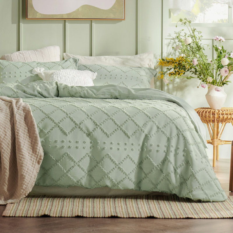 Ensemble de housse de couette pour toutes les saisons, Housse de couette grand + 2 taies décoratives sta, Vert olive