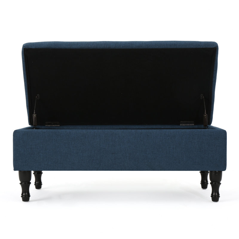 Higginbotham 40.94'' Wide Tufted Rectangle Storage Ottoman, Navy Blue Linen