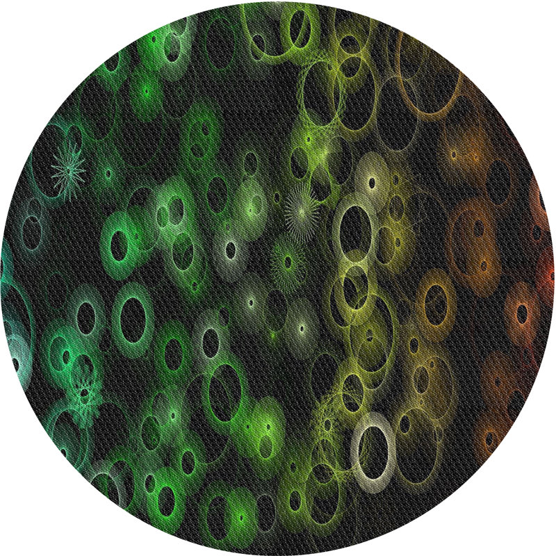 Tapis vert/orange/noir à motifs, Rond 6 pi