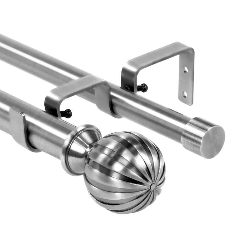 Tringle à rideaux double à fenêtre Cotta, Acier brossé, H 1 po x l 84 po x P 1 po