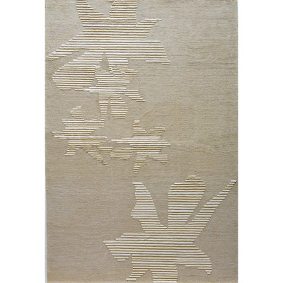 Tapis beige / gris noué à la main de conception unique 6 pi x 9 pi