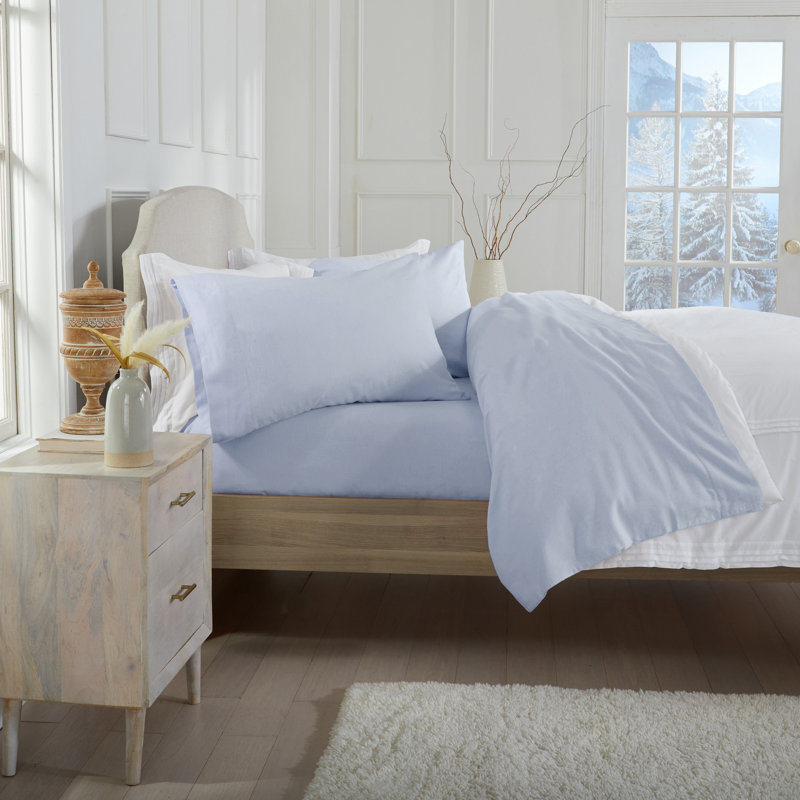 Ensemble de draps 100% coton Chalet, Bleu clair, Ensemble de draps pour taille de lit grand avec dr