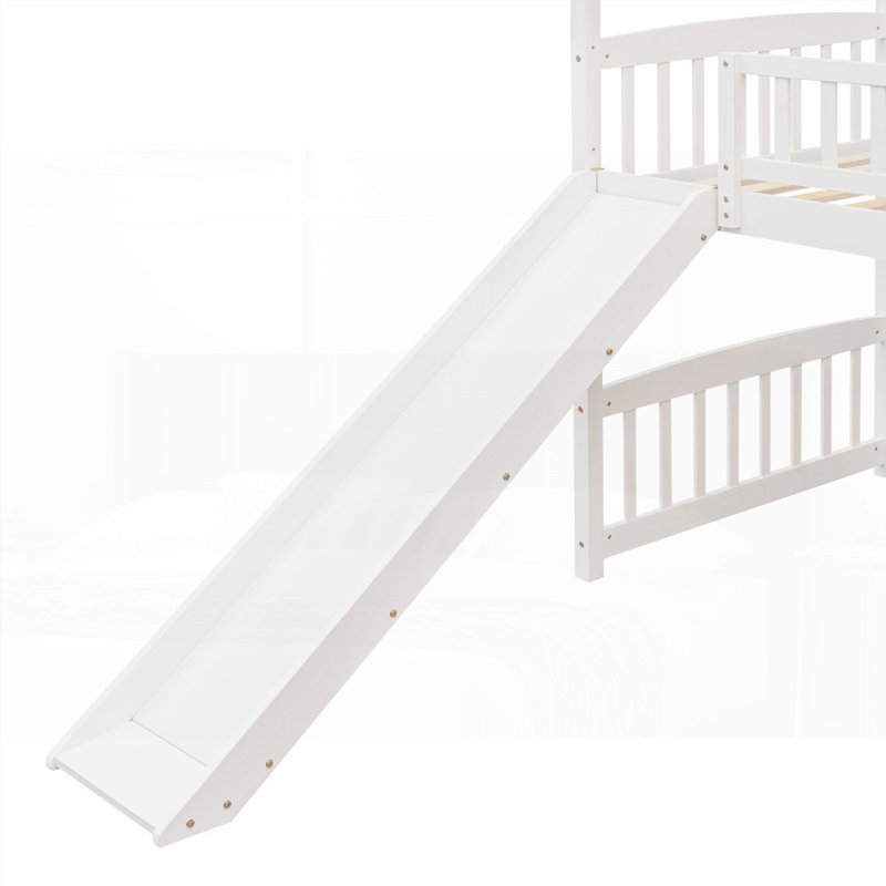 Lit mezzanine simple avec glissade et amp; Fabrication durable (aucun sommier requis), Blanc