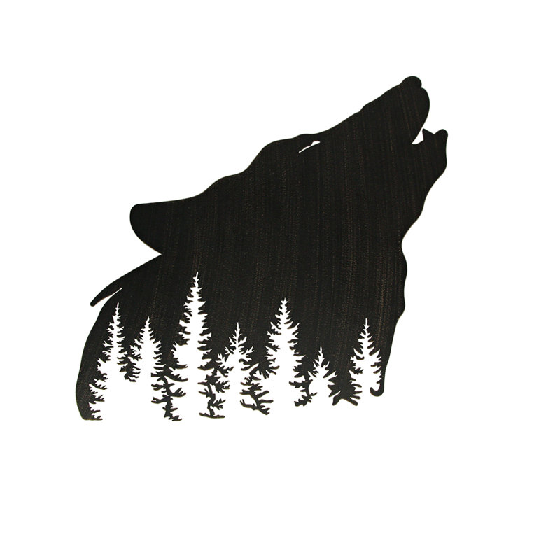 Décoration murale loup noir en métal découpé au laser