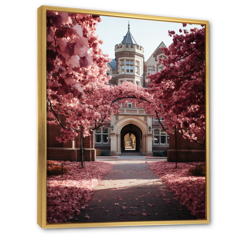 Université rose «Welcome» extrêmement sur toile, Cadre flottant doré, H 44 po x l 34 po x P 1,5 po