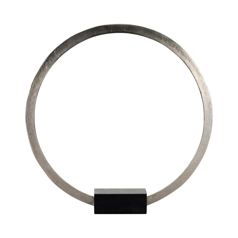 Florastine Metal and Stone Circular Sculpture with Aluminum and Marble Accents in Minimal Modern Design, 19" H x 18" W x 3" D