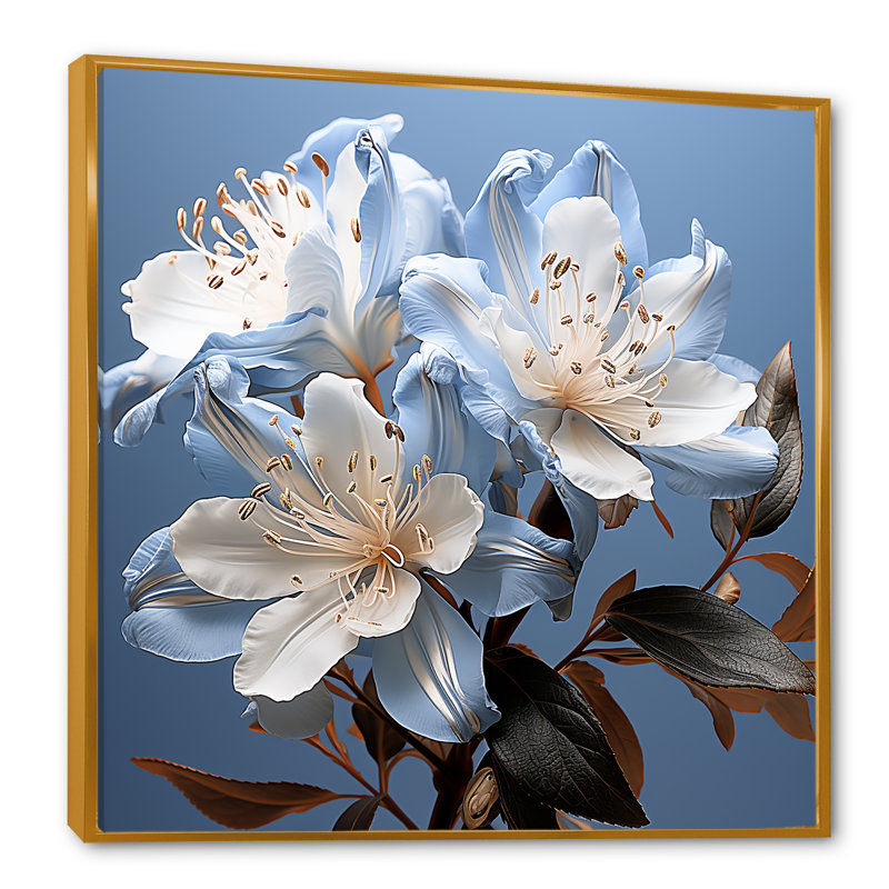 «Full Bloom Rhododendron Bouquet IV» sur toile, Cadre flottant doré, 36" H x 36" W