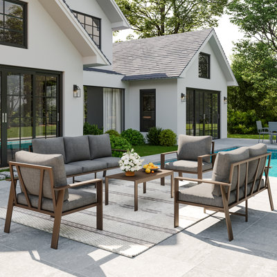 Ensemble de conversation modulaire en rotin pour 4 personnes avec coussins
