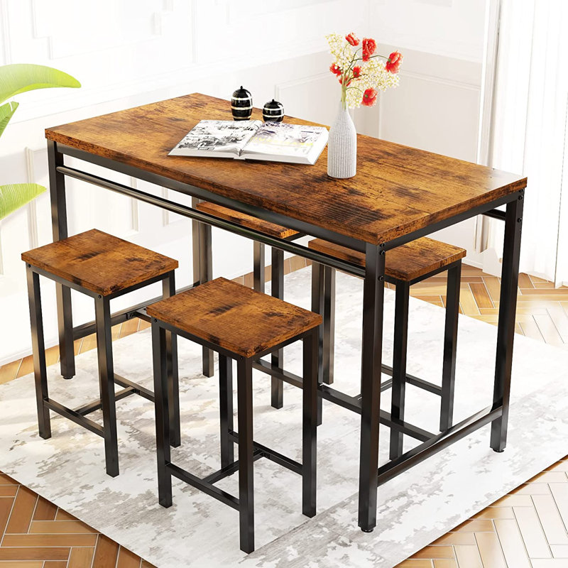 Parton 4 - Person Four Leg Dining Set, Distressed Brown