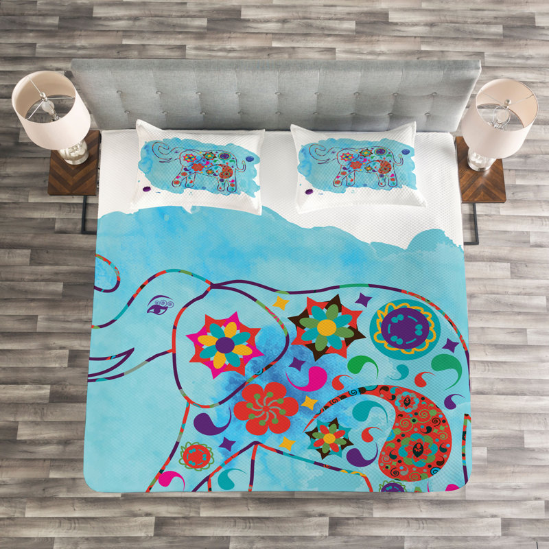 Light Blue/Pink/Red 100% Microfibre Bedspread, 220 x 264 cm