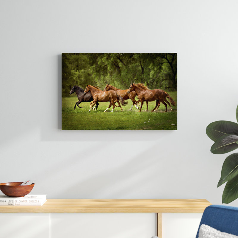 Chevaux dans le champ III, H 20 po x l 30 po x P 1,25 po