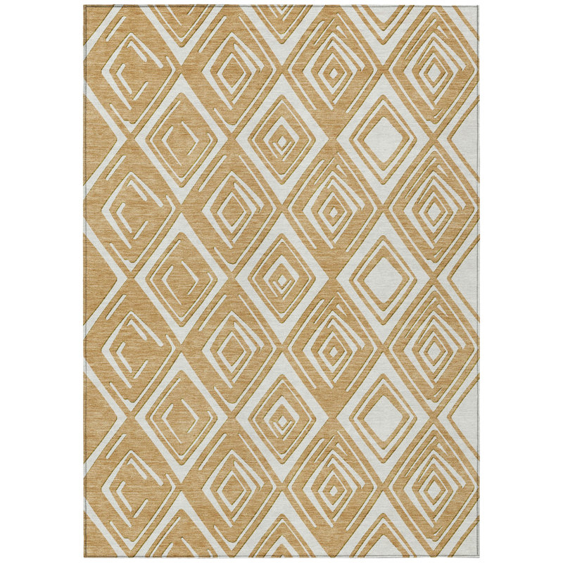 Tapis intérieur / extérieur géométrique lavable doré et ivoire 9 pi x 12 pi