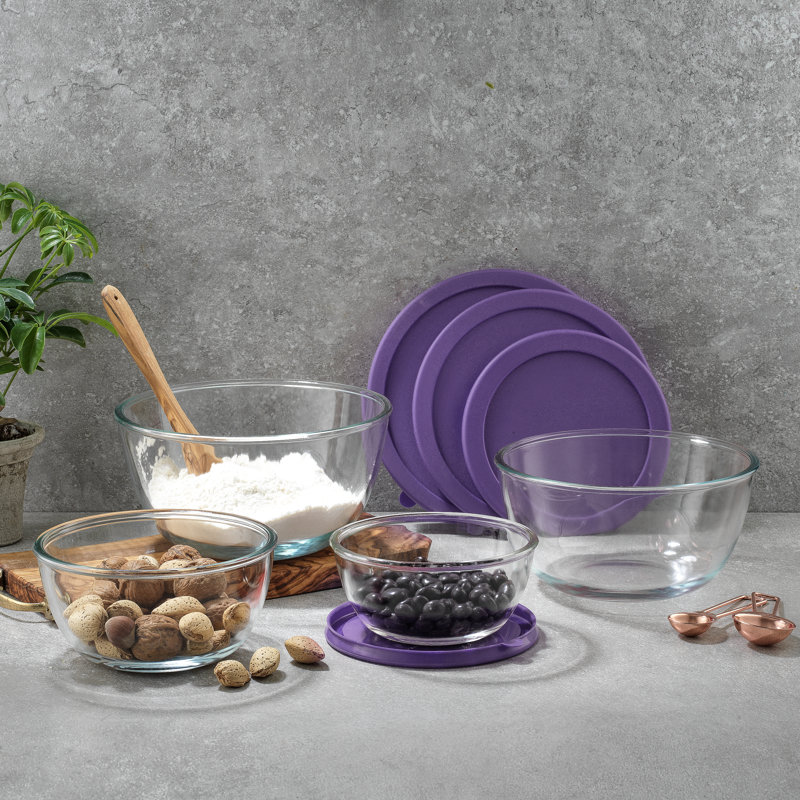 Bols à mélanger en verre 8 pièces avec couvercles JoyJolt, Mauve