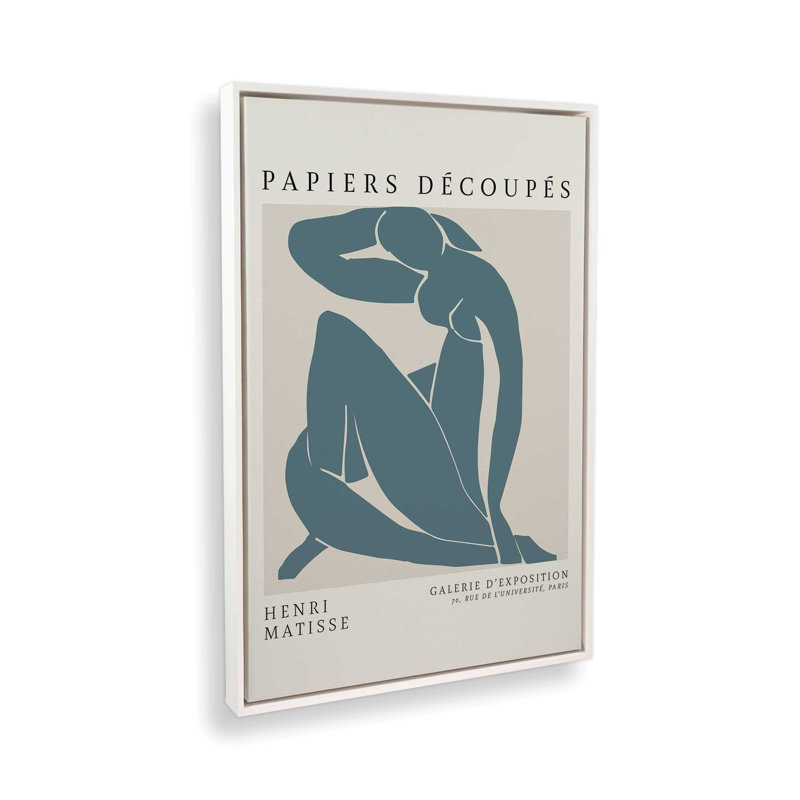 Matisse's Nude II en bleu minuit, H 12,75 po x l 8,75 po x P 1,75 po, Cadre flottant blanc opaque