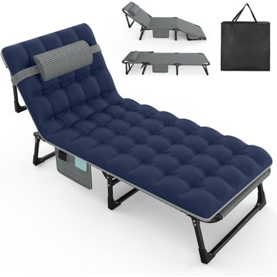 Folding Camping Cot, Adjustable Positions Reclining Portable Outdoor Cot Heavy Duty Sleeping Bed