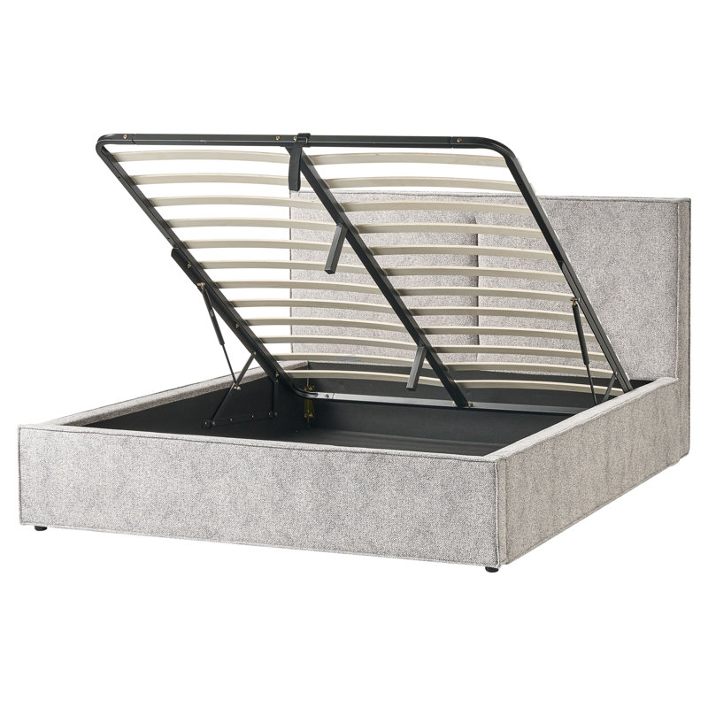 Ottoman Bed Velour Knit MOISSAC Grey/ Beige, European Kingsize (160 x 200cm)