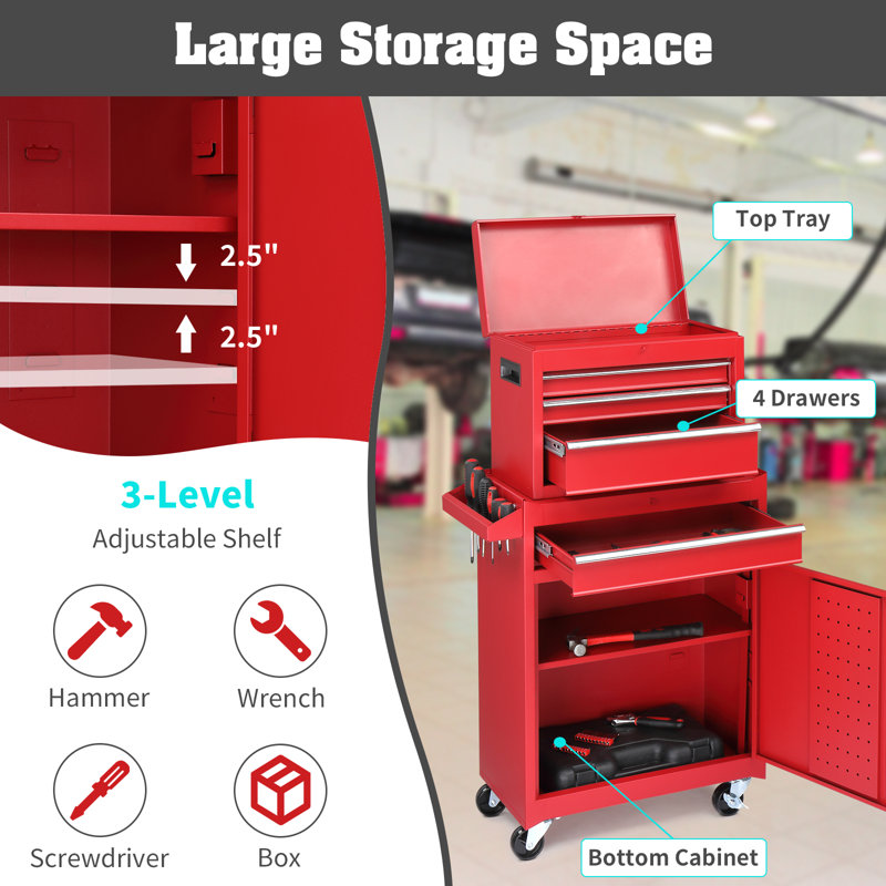 4-Drawer Rolling Tool Chest With Wheels