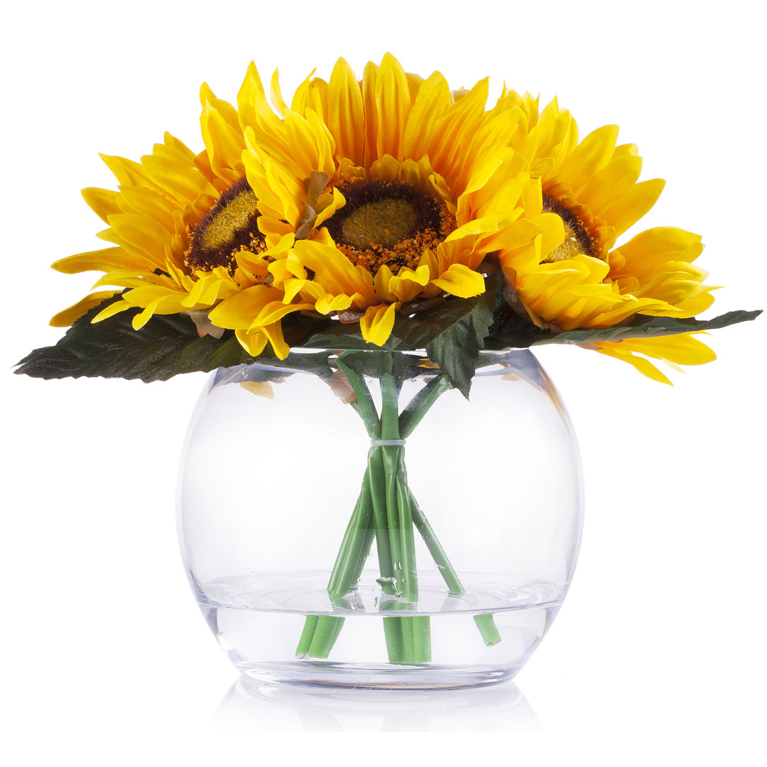 Mixed Silk Sunflowers Floral Arrangement in Pot August Grove® Flowers/Leaves 