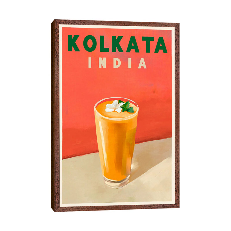 Kolkata Cocktail Travel Poster 1 Piece Floater Frame Wall Art on Canvas, 152.5 cm H x 101.5 cm W, Classic Wood