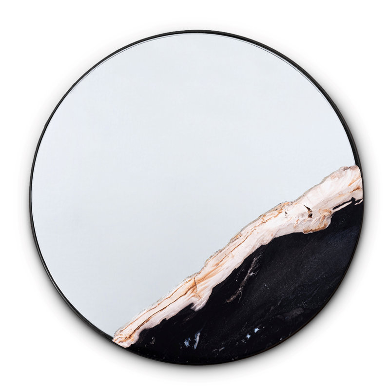 Evija Round Wall Mounted Mirror, 15.75"H x 15.75" W, Black