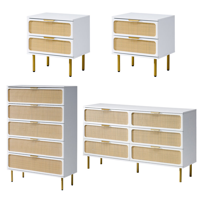Bilal 4 Pieces Boho Bedroom Set, 4 Pcs: 2 Nightstands, 2 Dressers