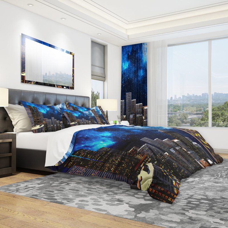 Abstract City At Night - Ensemble de housse de couette Abstract - Microfibre de polyester