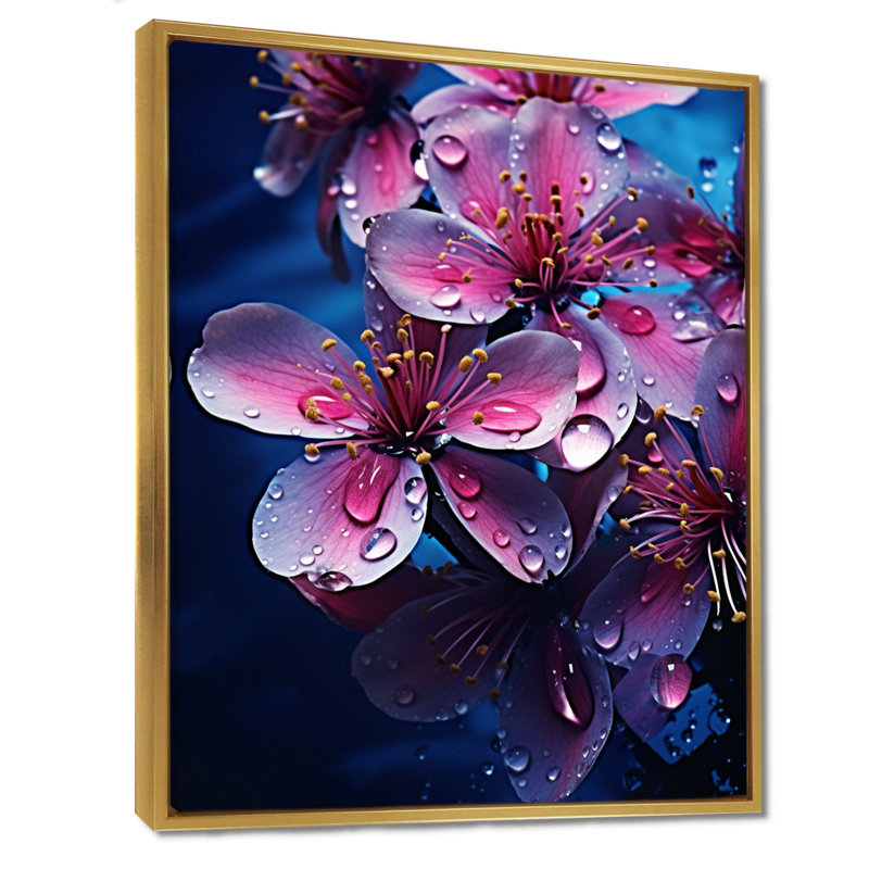Pivoine rose matin gouttes de rosée - pivoine, art mural, H 20 po x l 12 po x P 1 po, Toile avec cadre flottant or