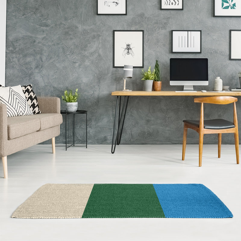 Tapis à rayures vert/bleu/gris, Rectangle 7 pi x 5 pi
