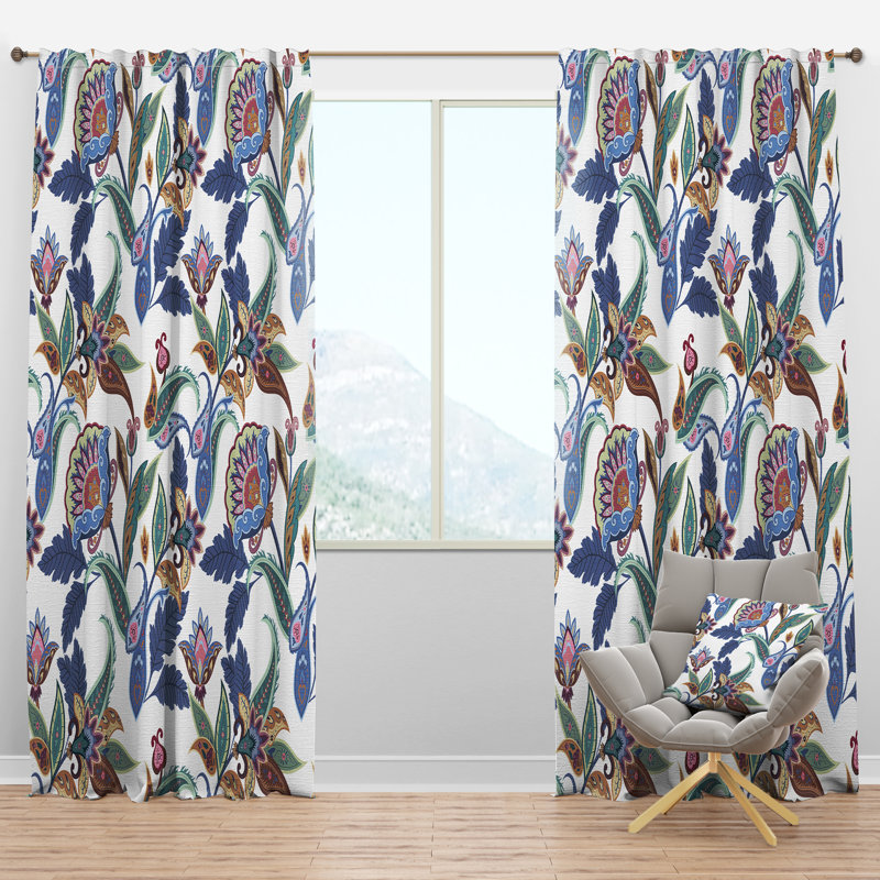 Fantasy Flowers Paisley Semi-Sheer Thermal Rod Pocket Single Curtain Panel, 52"W x 95"L