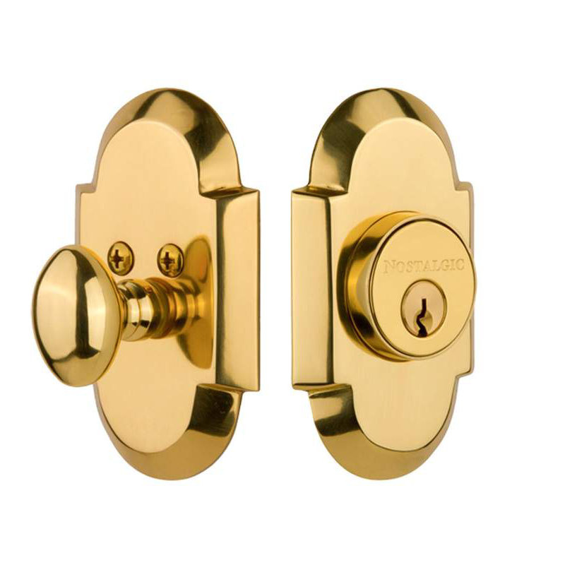 Nostalgic Warehouse Cottage Plate Single Cylinder Deadbolt, Polished Brass