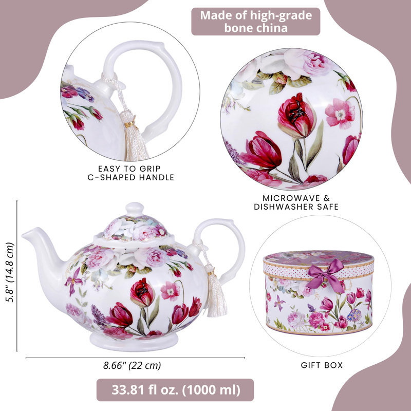 Théière Tulip Bone China en boîte-cadeau 33,81 oz liq. (1000 ml)