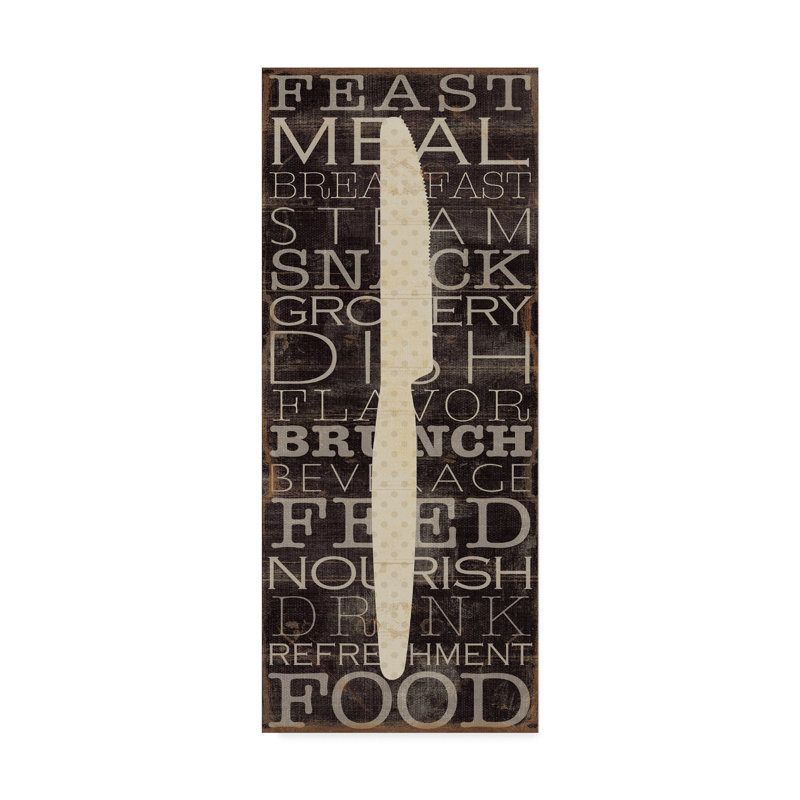 «Kitchen Words III», reproduction de peinture acrylique sur toile tendue en noir / gris / brun clair