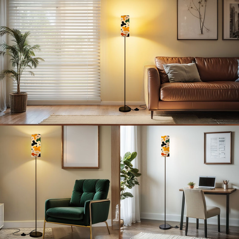  68.5" Standing Floor Lamp Bold Animal Print Autumn Colors Black Orange Green Dimmable Metal Pole Lamp with Linen Lampshade LED Bulb Included