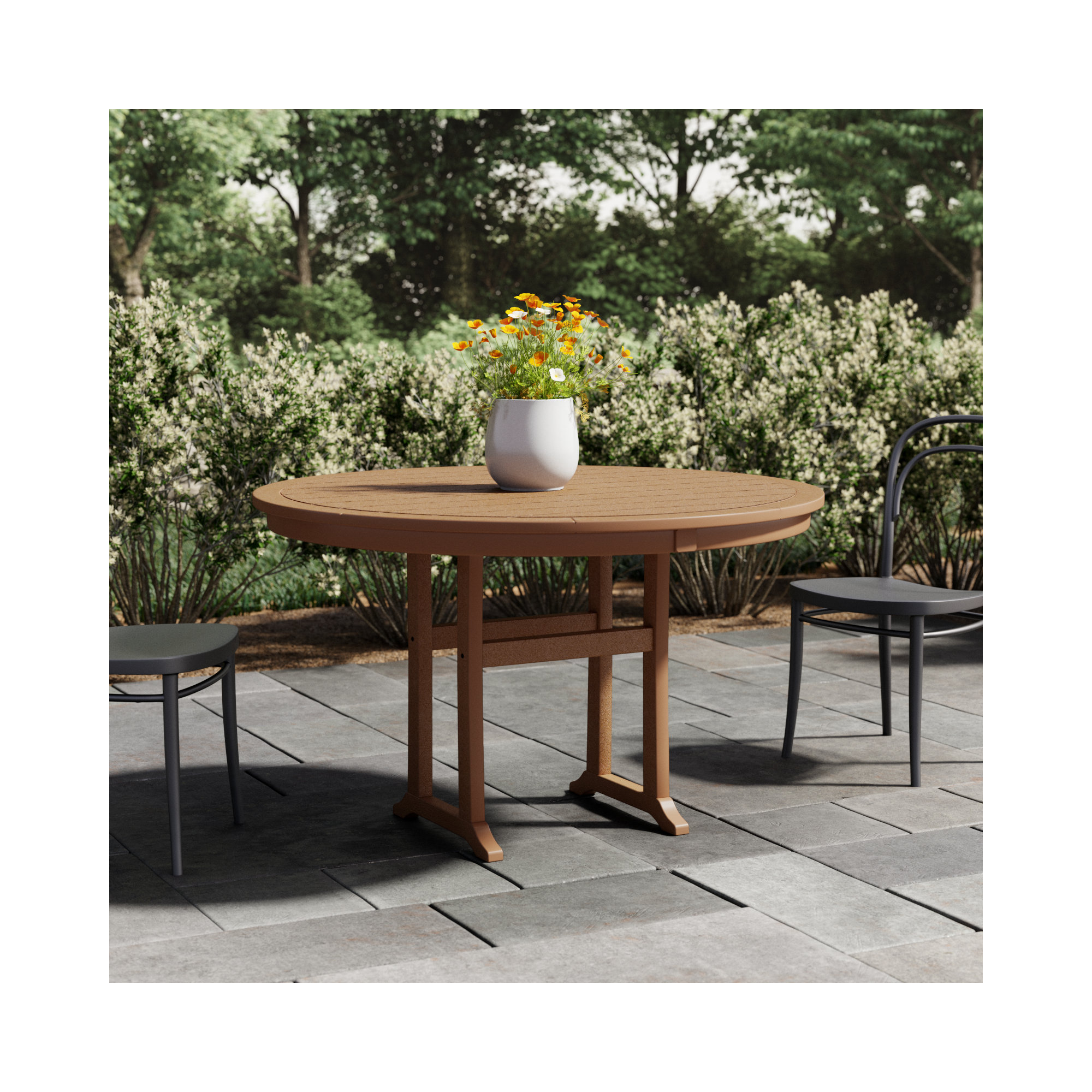 Nautical Trestle 48" Round Dining Table, Teak
