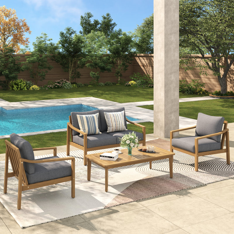 Outdoor 4-Piece Conversation Set With Cushions, Gray