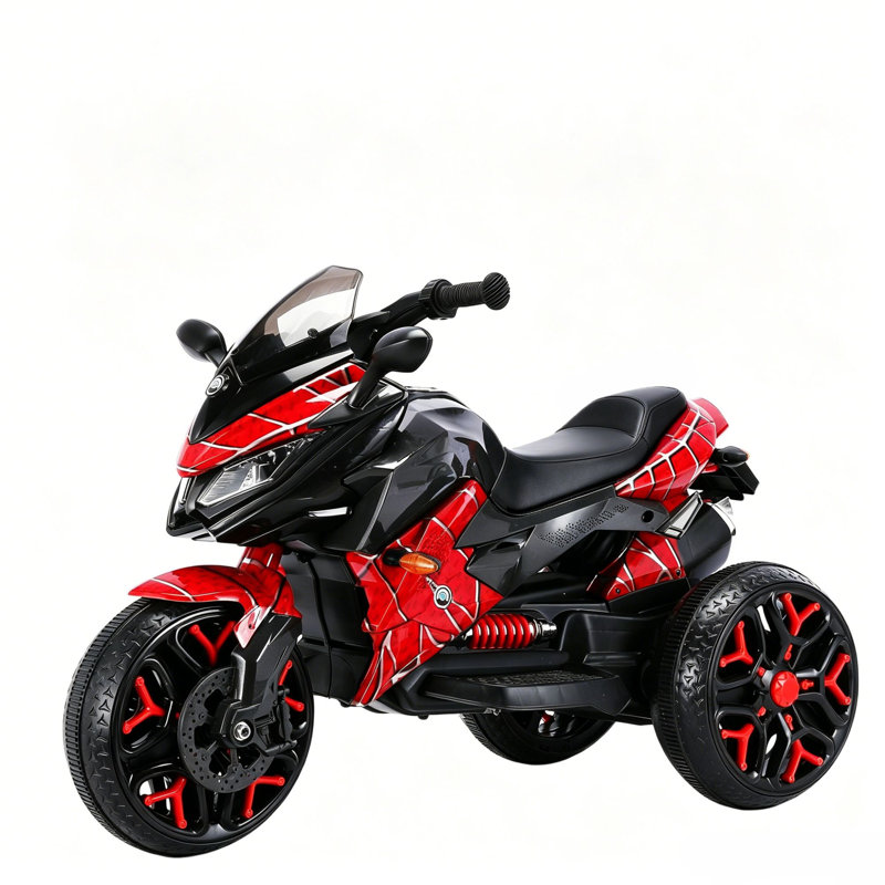 Moto électrique pour enfants bleue, batterie 12 V 7 Ah, deux moteurs 390, port USB, indicateur de charge, musique, roues lumineuses, connexion sans fil pour téléphone, selle en cuir