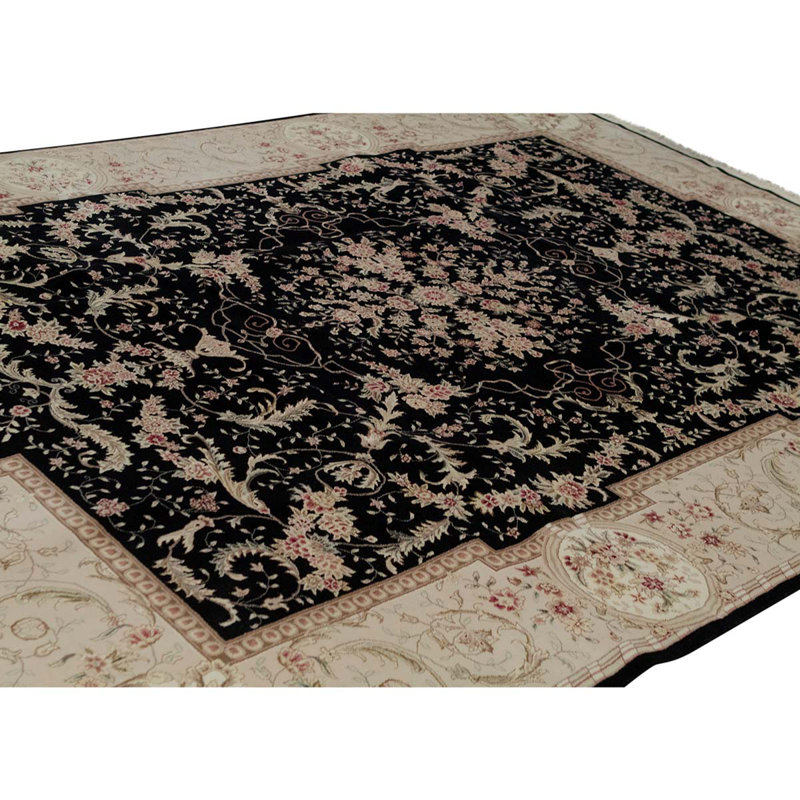 Tapis noir / gris noué à la main de conception unique 8 pi 9 po x 11 pi 9 po