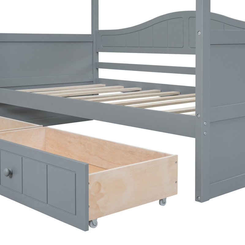 Haleena Twin Daybed with Drawers and Canopy, Gray