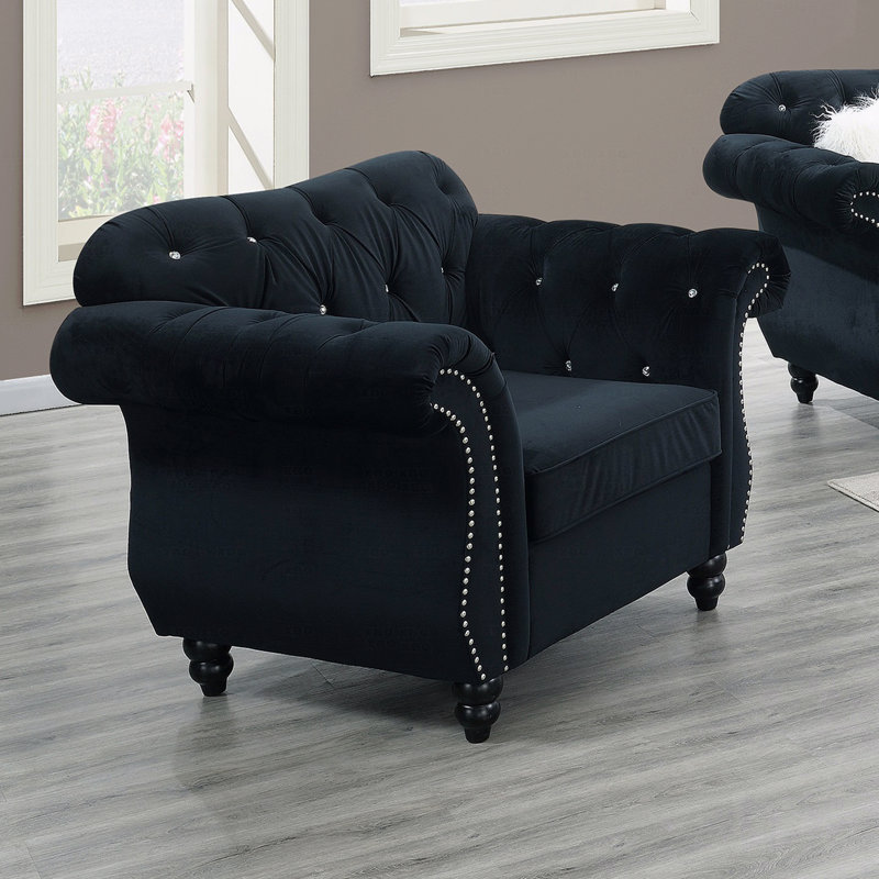 Fauteuil d'appoint rembourré en tissu de velours noir de luxe 1pc