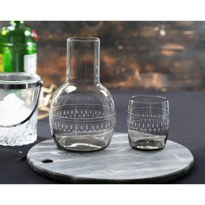 2 - Piece Crystal Carafe Set, Clear/Black