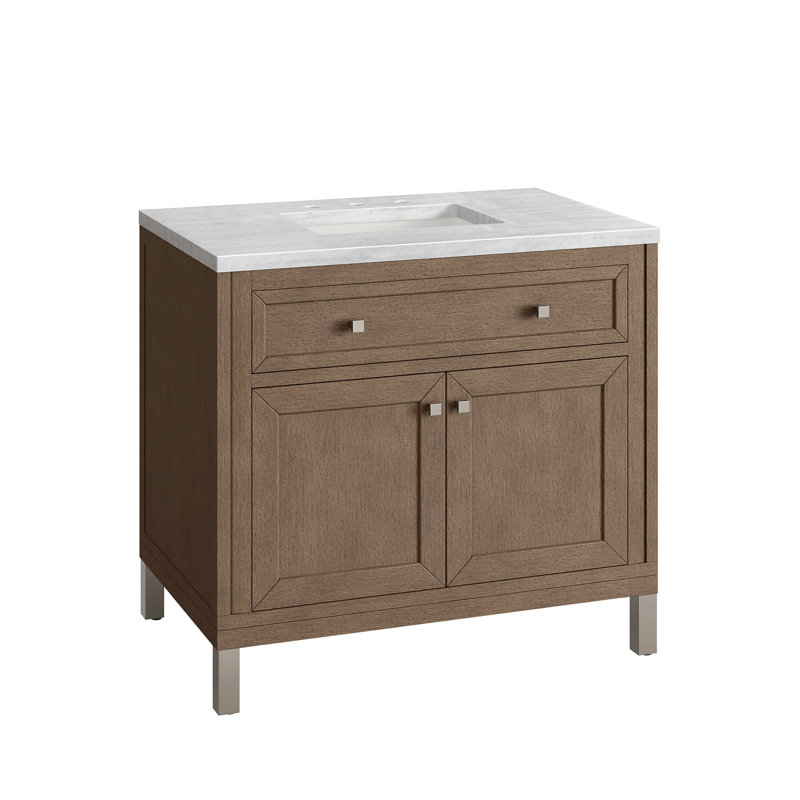 Chicago 36' W Single Vanity, Smokey Celadon, White Zeus Quartz, 8" Widespread