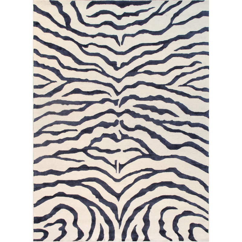 Imprimé animal Edgy capitonné ivoire / bleu marine, Rectangle 7 pi 9 po x 9 pi 9 po