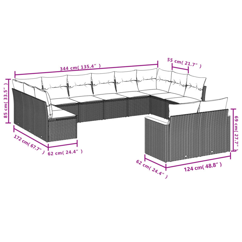 Grand canapé modulaire en rotin PE Vidaxl